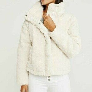 NWT Abercrombie & Fitch Cream Mini Sherpa Puffer Jacket Size XL X Extra Large